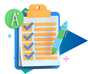 Ilustración de un cuaderno de calificaciones con una insignia de A+, representando las evaluaciones permanentes que la Academia Pitágoras utiliza para asegurar la excelencia académica de sus estudiantes en preparación para las universidades top del Perú