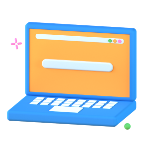 Ilustración de una laptop con una interfaz de navegador, simbolizando el acceso al aula virtual que la Academia Pitágoras ofrece a sus estudiantes para una preparación preuniversitaria eficiente